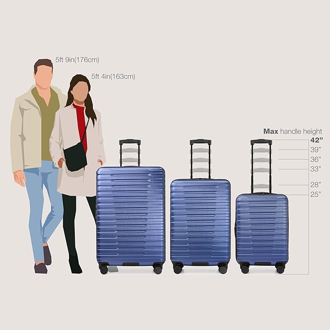 U.S. Traveler Boren Polycarbonate Hardside Rugged Travel Suitcase Luggage with 8 Spinner Wheels, Aluminum Handle, Navy, Checked-Medium 26-Inch
