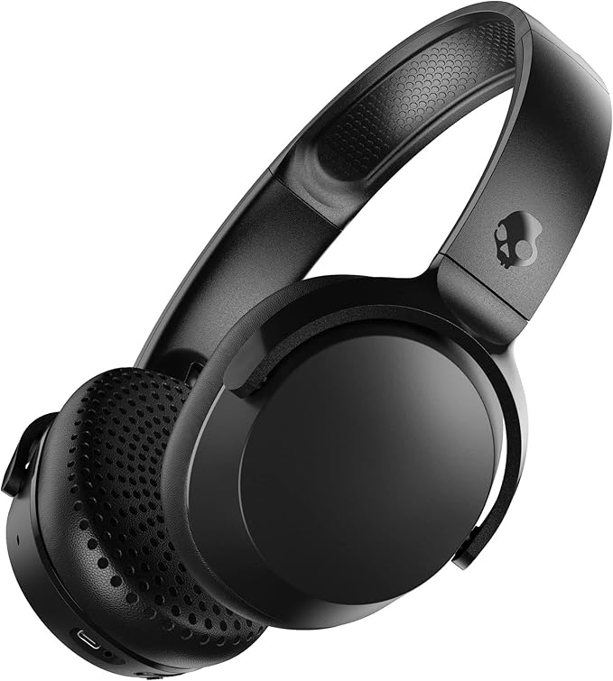 Skullcandy Riff 2 Wireless On-Ear Bluetooth Headphones, Up to 34 Hrs Battery, Foldable Lightweight Design, Convenient for Travel with Backup 3.5mm AUX Cable, Microphone for iPhone Android - True Black