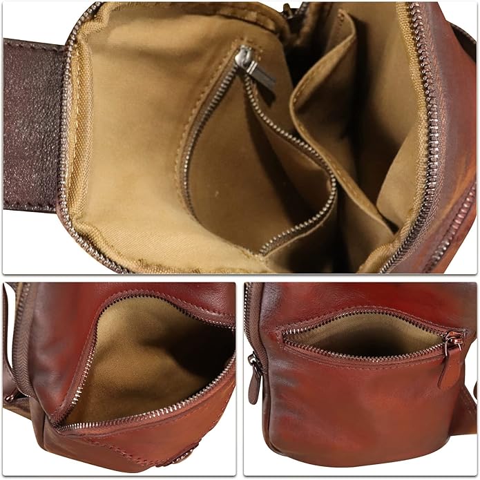 Genuine Leather Silng Bag for Women Small Vintage Leather Sling Backpack Fashion Shoulder Crossbody Bag Chest Purse