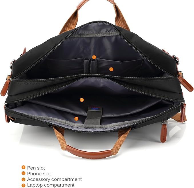 Convertible Backpack Messenger Shoulder bag Laptop Case Handbag Business Briefcase Multi-functional Travel Rucksack Fits 17.3 Inch Laptop For Men/Women (Grey)