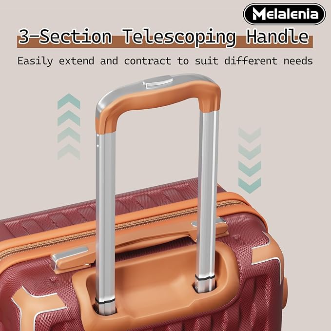 Melalenia Luggage Sets 7 Piece Hard Shell Carry on Suitcase with Spinner Wheels and TSA Lock, Lightweight Travel Duffel Bag for Women, Men, Red Brown