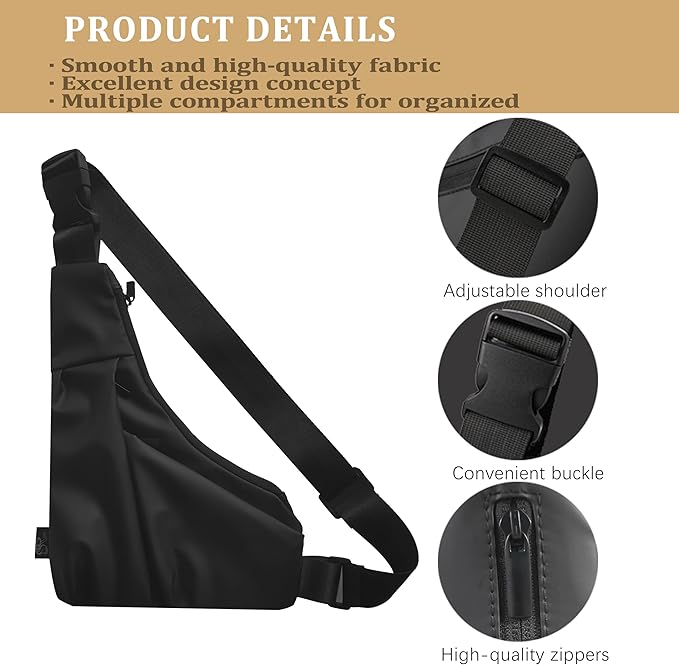 Lightweight Crossbody Bag for Women Men, Anti Theft Sling Bag with Back Pocket, Waterproof Chest Bag for Daily Use, Hiking, Cycling, Running.