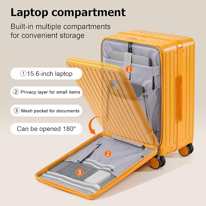 Joyway Hardshell Carry on Luggage with Front Pocket, Lightweight Hardside 20 Inch Suitcase with Spinner Wheels and TSA Lock (Orange, Carry on Luggage-20 Inch)