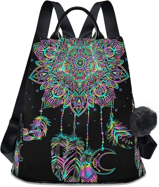 ALAZA Dreamcatcher Lotus Boho Backpack Purse for Women Anti Theft Fashion Back Pack Shoulder Bag