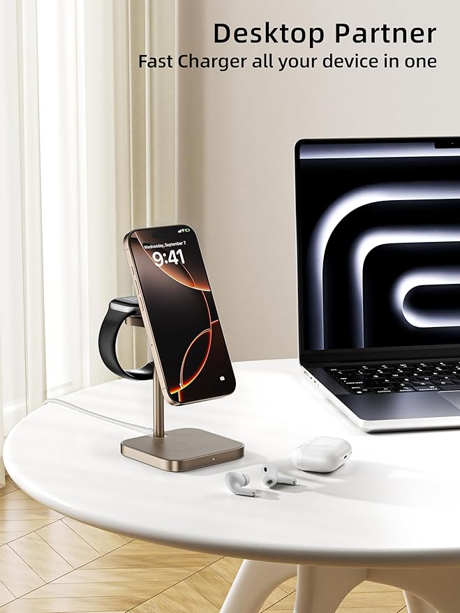 [Qi2 Certified ] LULULOOK 3 in 1 Charging Station with MagSafe, 15W QI2 Wireless Charger Stand Magnetic Charger for iPhone 17/16/15/14/13/12 Series, AirPods Pro/3/4, Apple Watch with 30W PD Adapter