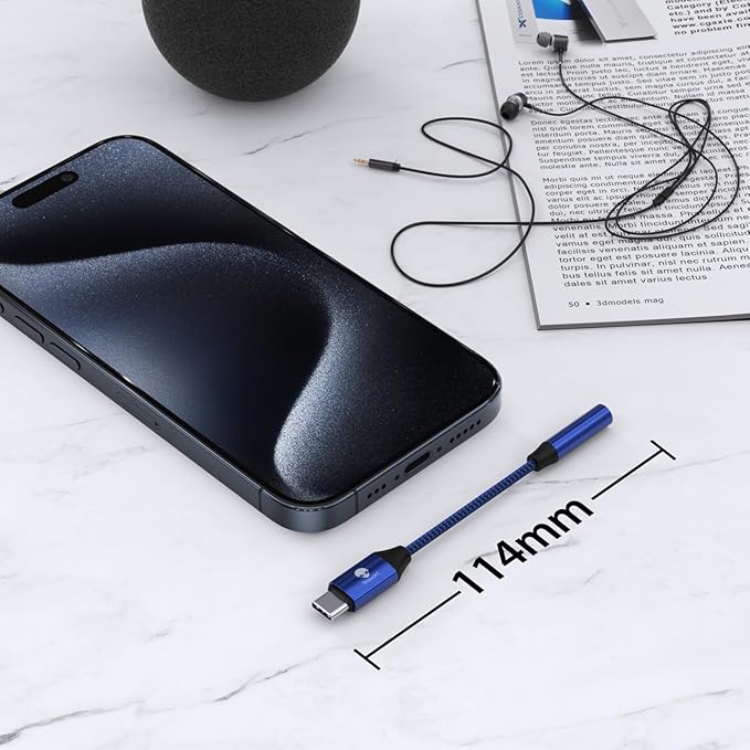 Stouchi USB C to 3.5mm Female Adapter, Type C Headphone Audio Jack Cable Cord Hi-Fi Dongle for Pixel 7 6a, Samsung Galaxy S22 S21 Ultra Z Flip Note20,2022 iPad Pro -Blue