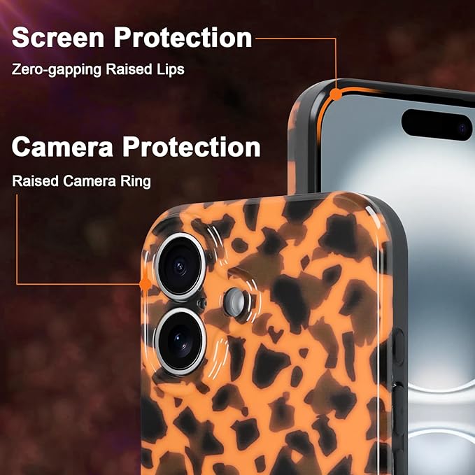 Phone Case for iPhone 16 Case Gold Tortoiseshell Print TPU Slim Phone Cover for Women Girls Grily Brown Shockproof Phone Cover for iPhone 16, Tortoise Print