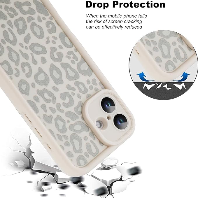 KANGHAR Case for iPhone 16 Leopard Printed Pattern Cute Cheetah Phone Case Soft TPU Shockproof Protective Cover for iPhone 16 6.1 Inch Beige with Gray Prints