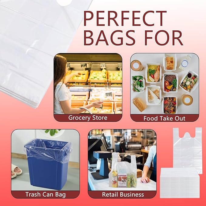 Zopnny 1000 Counts Plastic Grocery T-shirt Bags, Clear Carry Out Bags