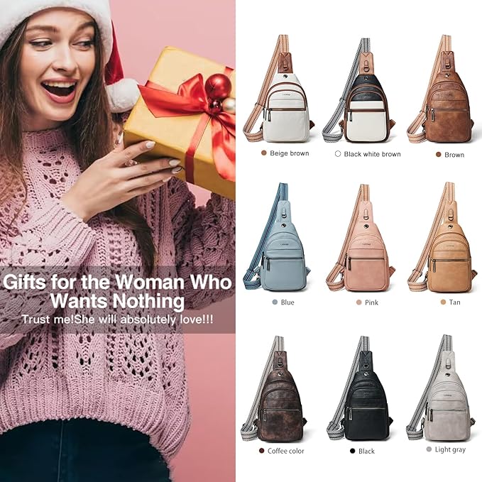 7L Sling Bag For Women Faux Leather Anti Theft Small Casual Daypack Backpack Fanny Pack Crossbody Chest Bags Purse Waterproof Beige