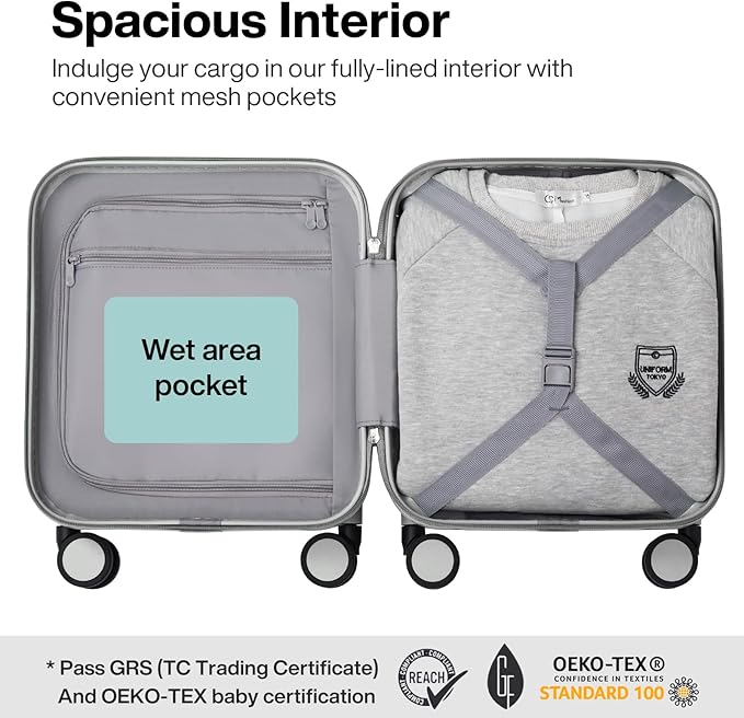 mixi Upgrade Carry on Luggage 14 Inch Underseat Personal Item Suitcases with Spinner Wheels, Hardside Rolling Suitcase PC with TSA Lock Lightweight Travel Case, Fine Grid Smoke White