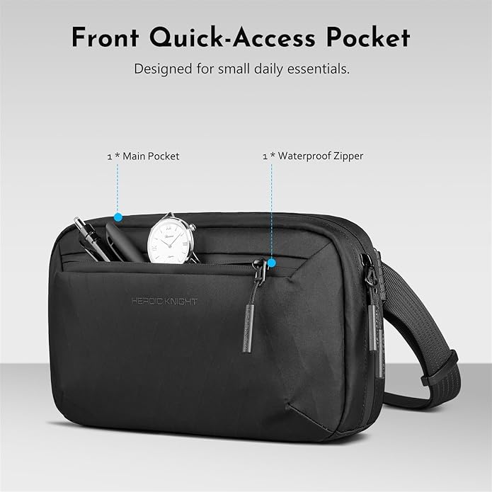 Crossbody Sling Bag for Men,Waterproof sling backpack with Removable Strap, 2.5L Small Chest Shoulder Bag, Lightweight Casual Fanny Pack for Travel/Commute/Hiking/Cycling,Black