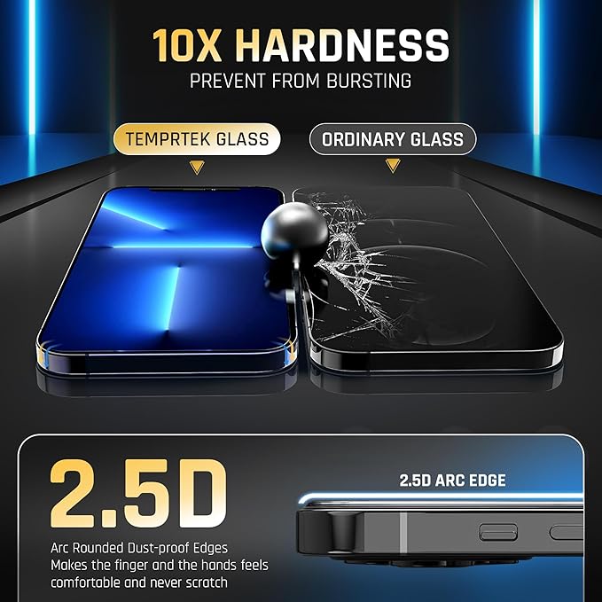 TEMPRTEK+ for iPhone 16e/13/13 Pro/14 Glass Screen Protector 2 Pack (9H+ Military Grade 3X Protection) Long Last Shatterproof Tempered Glass - Anti Scratch/Fingerprint [Full Coverage] Case Friendly