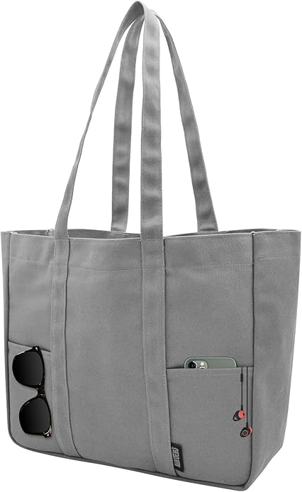 TeeYee Women's 20L Canvas Tote Bag Reusable Multi-Pocket Organizer for Travel Work Gym Shopping Large Shoulder Bag