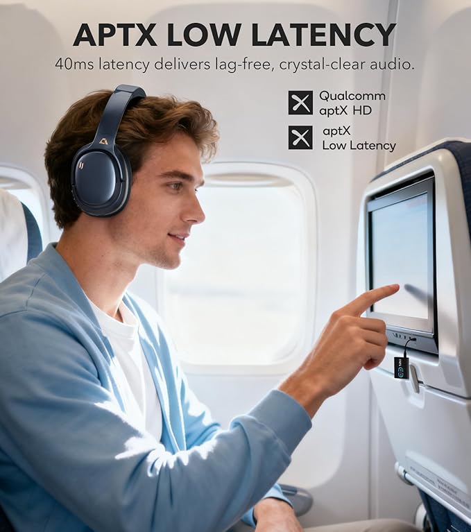 1Mii E700 Wireless Bluetooth Over Ear Headphones with Active Noise Canceling, Hi-Res Audio LDAC/aptX Low Latency for Airplane Travel Overhead Comfort, 54H Playtime, Custom EQ via App - Blue