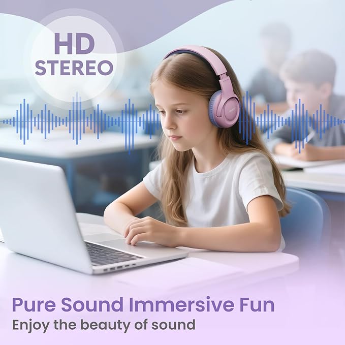 acer Kids Headphones Wired for School - Over-Ear 85/94dB Volume Limiter 3.5mm Jack Foldable Stereo Sound Headset for Toddlers Girls Boys Travel Learning Entertainment Tablet Kindle iPad PC,Pink Purple
