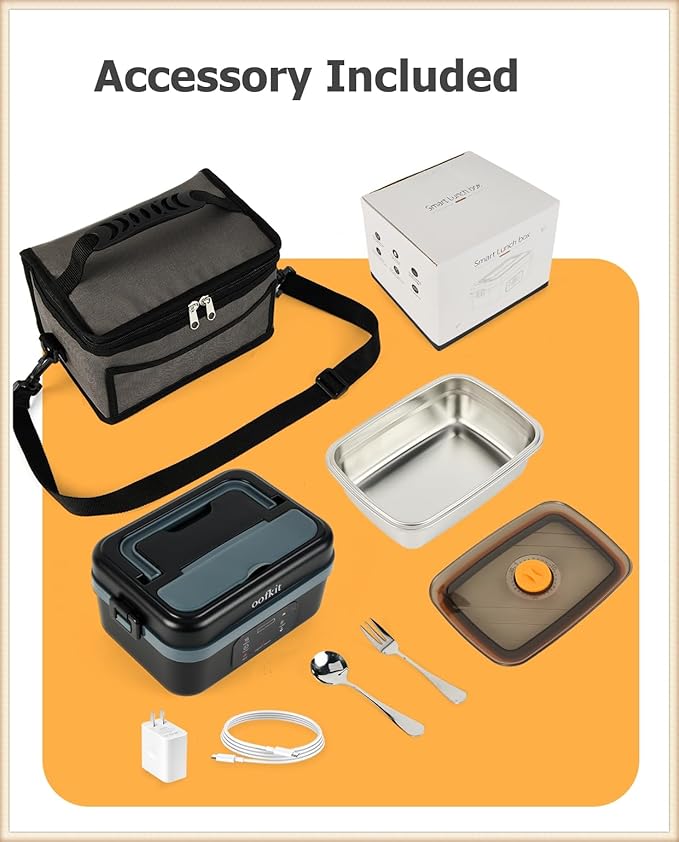 Electric Lunch Box For Adults(Men & Women),Heated Lunch Box Battery Powered With USB Charge port,Self Heating Coreless,Portable Food Warmer For meals on the go(1L Black)