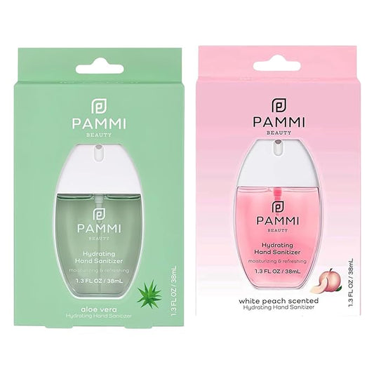 PAMMI Hand Sanitizer Spray Travel Size - Mini Scented Hand Sanitizer Spray Quicky Dry, Pocket Scented Hand Saniztier - 600-Sprays (2 Pack (Aloevera, Peach))