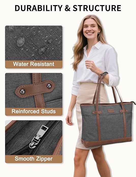 RAVUO Laptop Tote Bag for Women, Water Resistant 15.6 Inch Computer Handbag Purse Teacher Bag With Portable Small Pouch