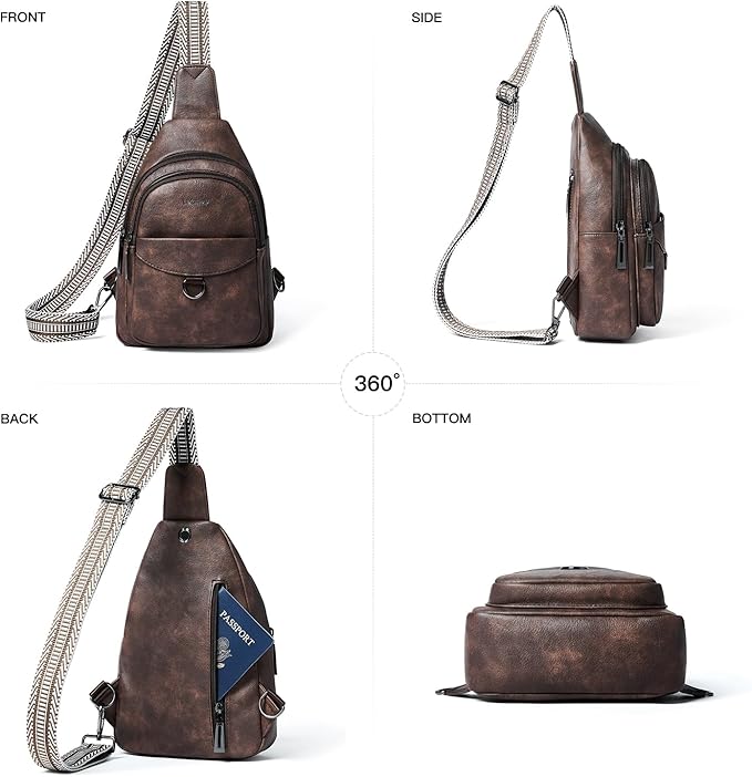 7L Sling Bag for Women Men Crossbody Belt Bag Small Travel Sling Backpack Anti Theft Chest Daypack Purse Faux Leather