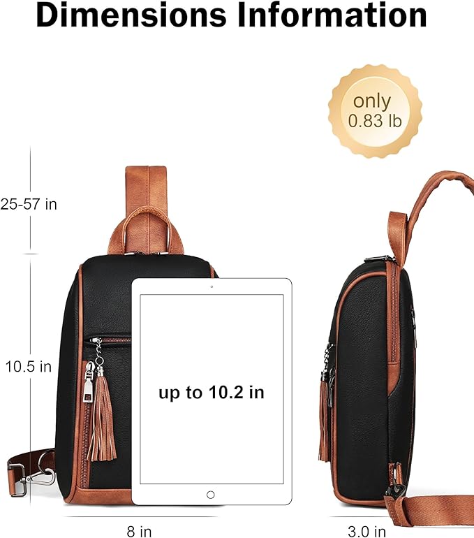 FADEON Sling Bag for Women, Crossbody Purse with Tassels, Designer Leather Shoulder Chest Bags for Travel