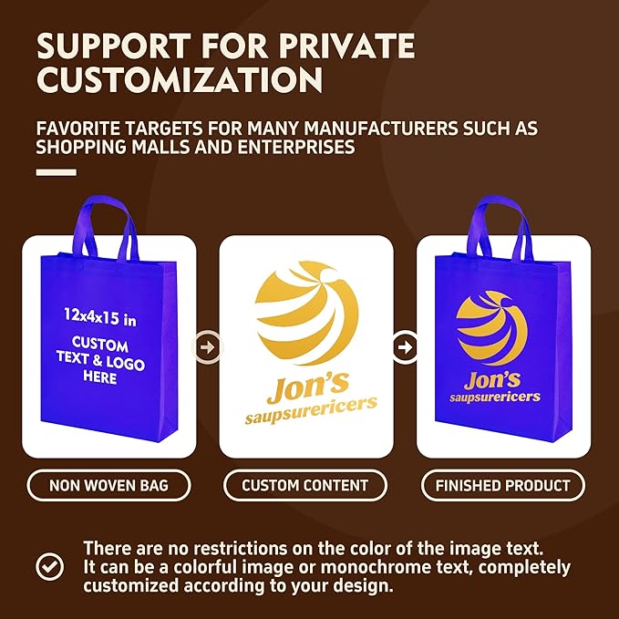 YEEHAW Custom Tote Bags 100pcs,Non-woven Bag with Logo, Custom Reusable Bags with Durable Handle, Ideal for Grocery Shopping, Gifts Wrapping & Travel