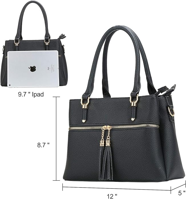 KKXIU Women Satchel Bags Handle Shoulder Handbags and Purses Pockets Zipper Leather Crossbody Bags