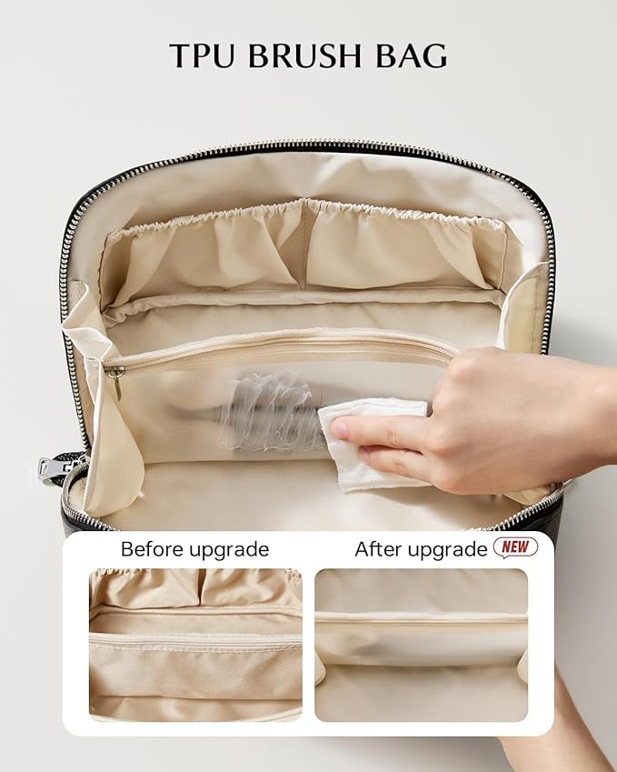 EACHY Makeup Bag,Large Capacity Travel Makeup Bag,Waterproof Portable Open Flat Toiletry Bag Cosmetic Bag with Divider and Handle