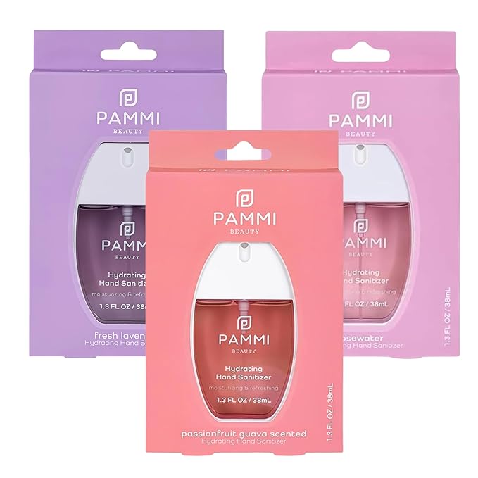 PAMMI Hand Sanitizer Spray Travel Size - Mini Scented Hand Sanitizer Spray Quicky Dry, Pocket Scented Hand Saniztier - 600-Sprays (3 Pack (Guava,Lavender, Rose))