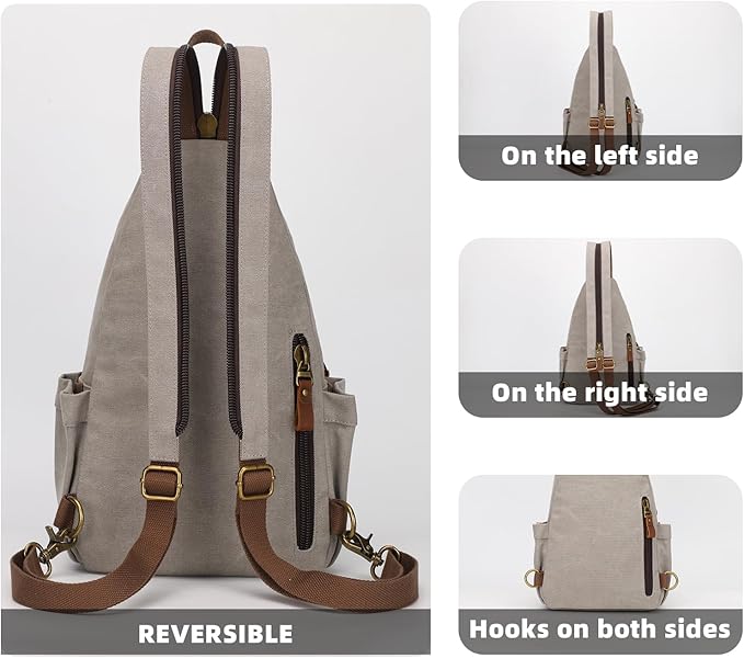 KouLi Buir Canvas Sling bag,Small Crossbody Backpack,Convertible Chest Bag Casual Daypack For Outdoor Cycling Hiking Travel