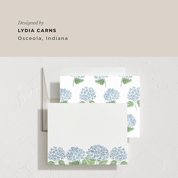 Minted Hydrangea Love Stationery Cards, 10 Count, Blank Cards and Envelopes For Thank You Notes, Invitations & Handwritten Messages, Note Cards & Stationery Set, Gifts for Women, Blue Color Theme
