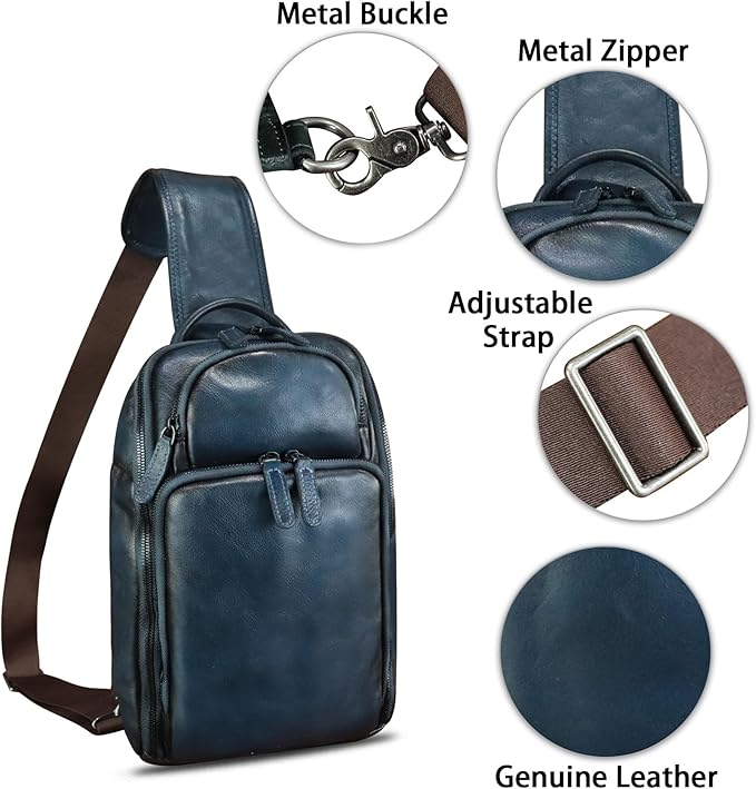 Genuine Leather Sling Bag for Men and Women Vintage Leather Sling Backpack Crossbody Bag Chest purse for 11 Inch Ipad Pro