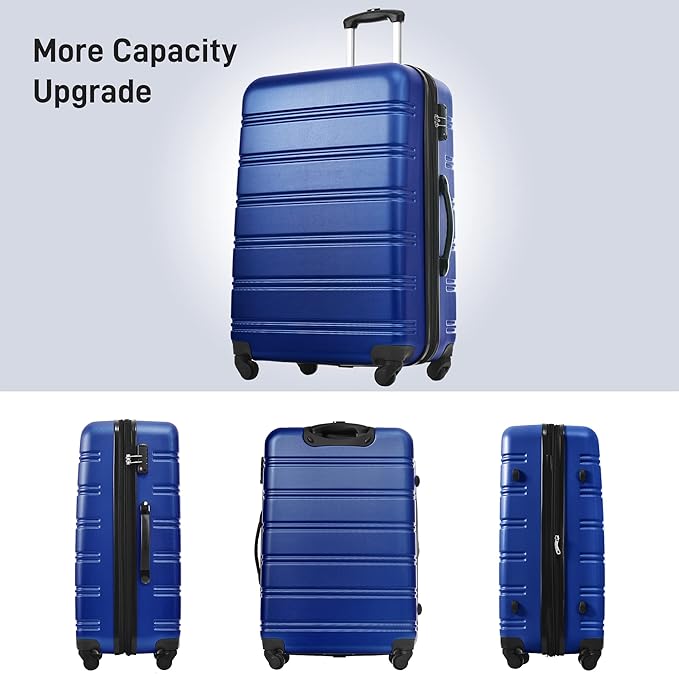 Merax Luggage sets of 3 Piece Carry on Luggage Airline Approved,Hard Case Luggage Expandable Checked Luggage Suitcase Set with Wheels（Deepblue）