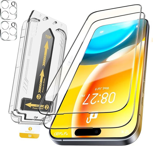 TEMPRTEK+ 2 Pack for iPhone 15 Pro Max Simple Screen Protector Privacy 9H Military Grade Scratch Fingerprint Resistance Anti-Glare Shatterproof Tempered Glass Anti-Spy Easy Installation Bubble Free