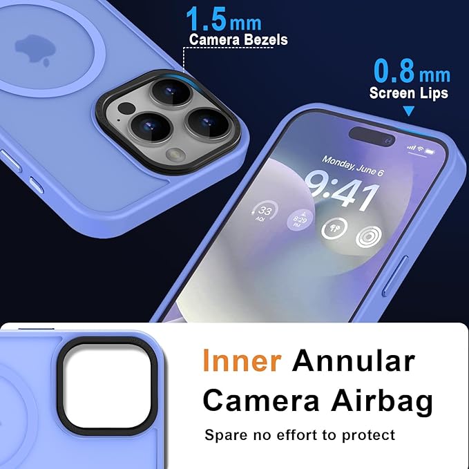 MOCCA Strong Magnetic for iPhone 15 Pro Max Case, [Compatible with Magsafe][13FT Military Drop Protection] Slim Translucent Matte Shockproof Case for iPhone 15 ProMax Case 6.7'', Blue