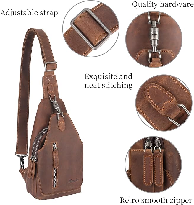Genuine Leather Sling Bag for Men and Women Chest Pack Purse Crossbody Shoulder Bag Sling Backpack
