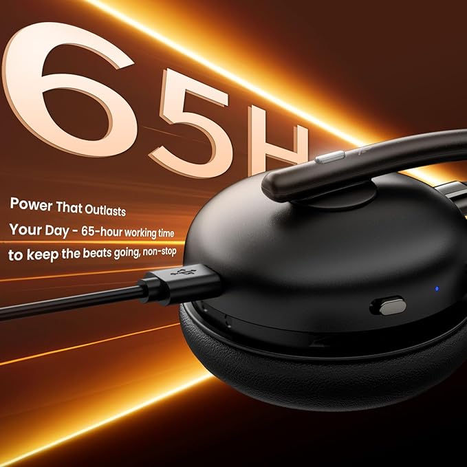 Bluetooth 5.3 Headset, Wireless Headset with Mic for Work (AI Noise Cancelling), Wireless Headphones with Mic & USB Dongle, 65H & Mute Function, Fit for PC/Call Center/Computer/Laptop/Teams