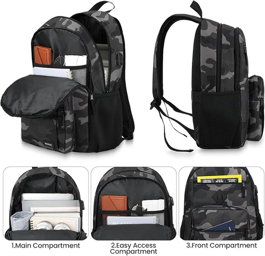 BIKROD Backpack for Men and Women, Backpack for School Teens Boys and Girls, Lightweight Casual High School Bookbag, Daily-use Travel Laptop Backpack with USB Charging Port Fits 15.6 Inch Notebook