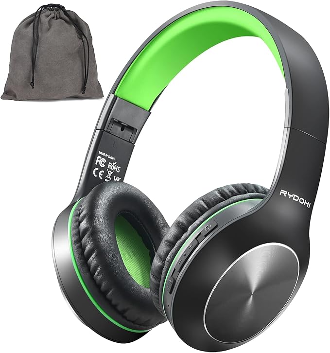 Bluetooth Headphones Over Ear, 68H Playtime 3 EQ Music Modes Wireless Headphones with Microphone/Deep Bass, HiFi Stereo Foldable Headset for PC Home Travel Office (Black Green)