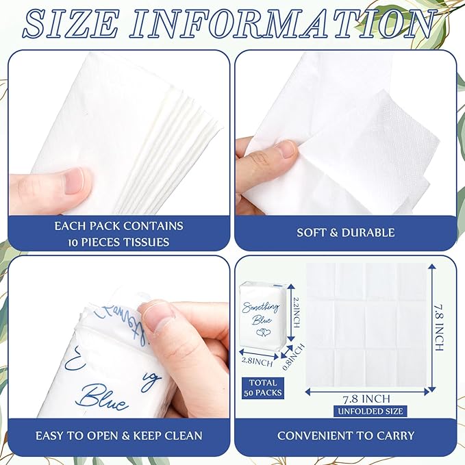 50 Pcs Something Blue Before I Do Tissues for Bridal Shower 3 Ply Tissues Travel Size Individual Packs Wedding Favors Pocket Paper for Women Girl Party Favor Bachelorette Engagement Wedding Party