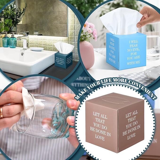 12 Pack Bible Verse Facial Cube Tissues Boxes 600 Sheets 3 Ply Small Christian Square Face Tissues Bulk for Car Bedroom Supplies