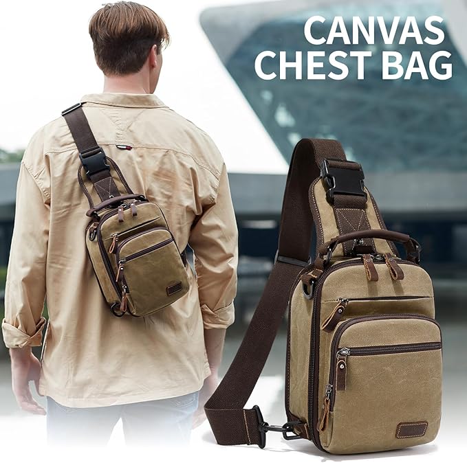 Nerlion Sling Bag for Men Waxed Canvas Crossbody Bag Chest Bag Water Resistant Shoulder Bag Casual Daypack