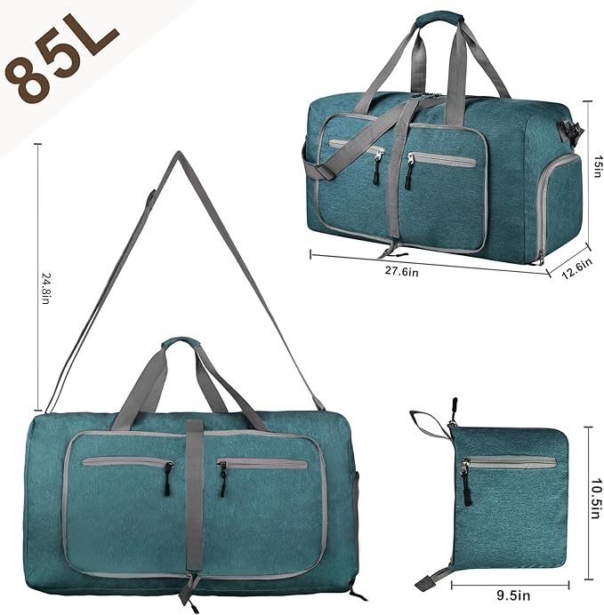 Dimayar 85L Travel Duffle Bag for Men Women - Foldable Duffel Bag with Shoes Compartment - Overnight Bags Waterproof & Tear Resistant(Green)