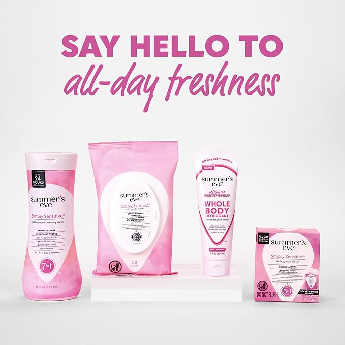 Summer's Eve Simply Sensitive Whole Body Deodorant for Women, Aluminum-Free Ultimate Odor Control Cream, 3 Oz