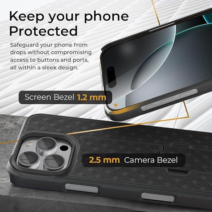 MOTIVE for iPhone 16 Pro Holster Case, Belt Clip Case for iPhone 16 Pro, Shell Holster Combo 16 Pro, Slim Rugged Drop Shockproof Protective Cover with Kickstand (6.3") | Ranger Series