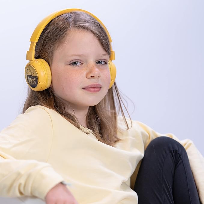 BuddyPhones POP Fun | Foldable Bluetooth Kids Headphones + Microphone, Works Wired or Wireless - SafeAudio Volume Limiting for iPhone/iPad/Tablet/PC and More (Yellow)