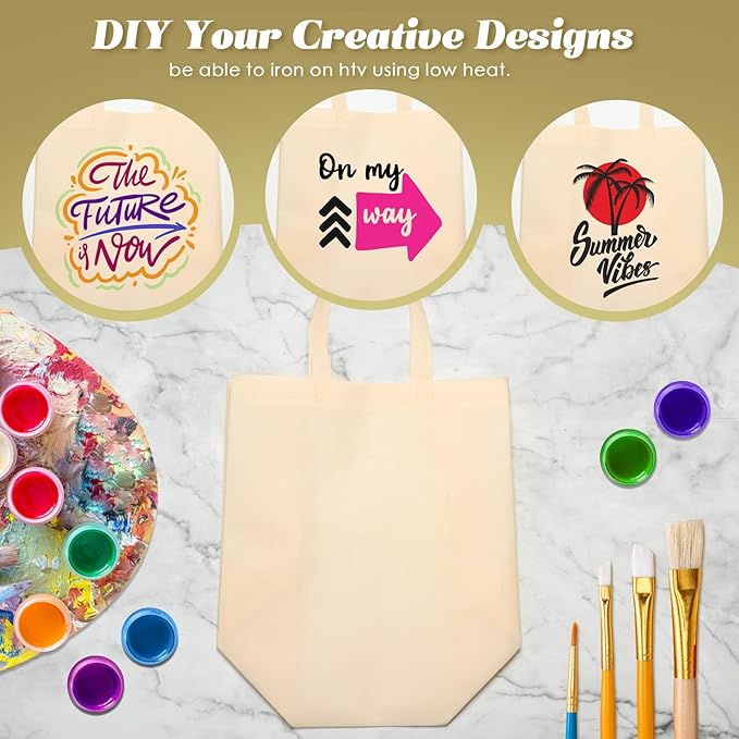 Reginary Reusable Totes Bags - 100 Pcs Non Woven Grocery Handle Bags for Shop Events & Retail Store(Beige)