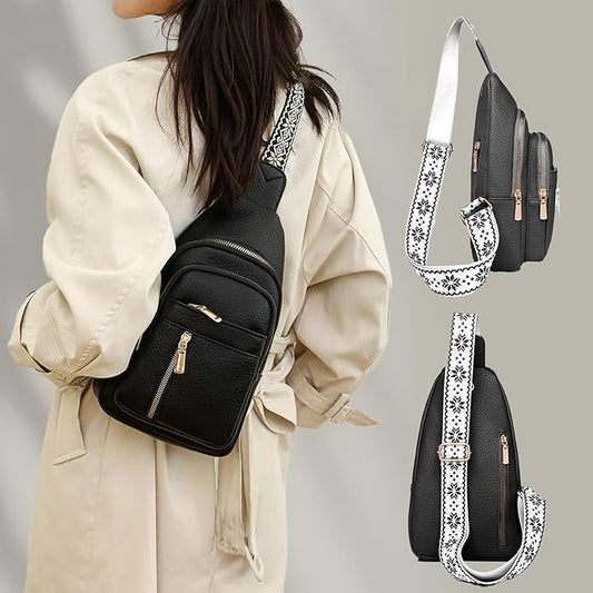 Leather Sling Bag for Women,Travel Small Sling Bag Crossbody Bags for Women-Vegan Leather Fanny Pack Crossbody Bags