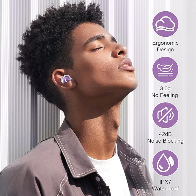 Sleep Earbuds Bluetooth 5.4 in Ear Smart Touch Screen Ear Buds, 48H Playtime Mini Sleep Headphones Small Design for Side Sleepers, Crystal-Clear Calls, 5 EQ Modes, IPX7 Waterproof Earphone Purple