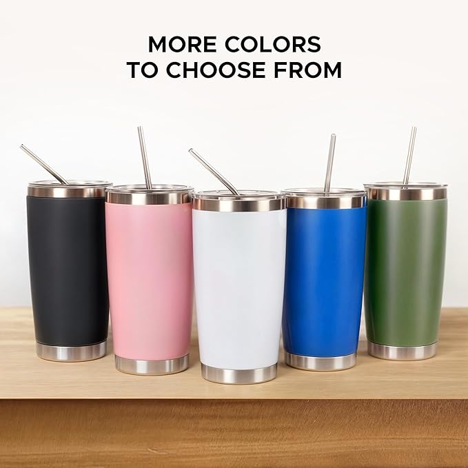 OMTech 20oz Tumblers Bulk, 12pc Stainless Steel Tumbler Set with Lid & Straw, Double Wall Vacuum Insulated Mug for Laser Engraver, Travel Coffee Mug for Hot & Cold Drinks, Pink Powder Coated Cup